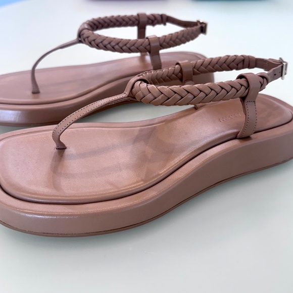 NEW GIA BORGHINI x RHW Flat Hazelnut (Nude/Tan) Leather Thong Sandal Size 37 - Picture 3 of 12